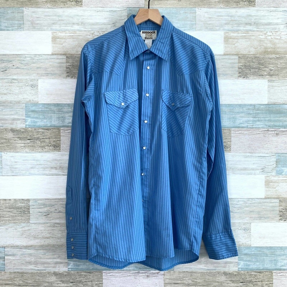 Ruddock Bros Stripe Western Shirt Blue Pearl Snap Button Rockabilly Mens 16.5 37